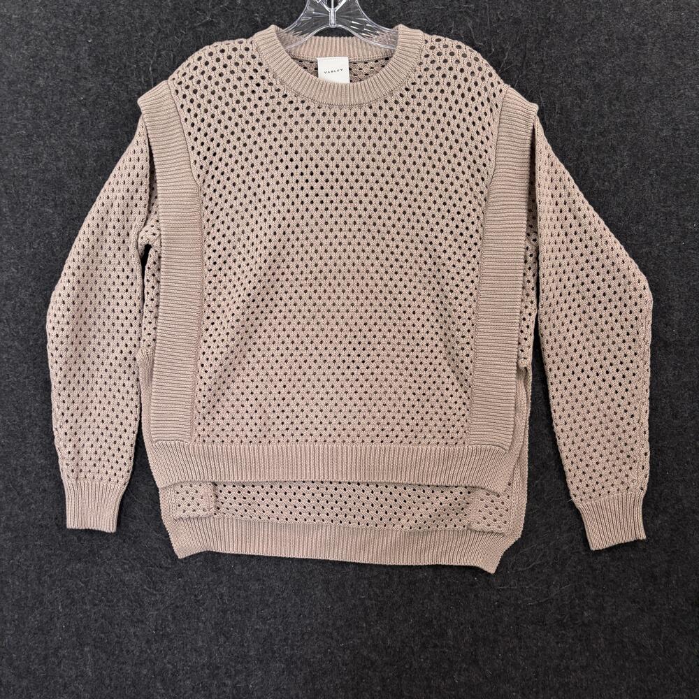 Varley Arabella Knit Sweater Women's Small Beige Open Knit Crew Neck Pullover